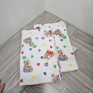 2 Made in USA White Baby Blanket Bears Rabbits Holding Balloons Red Blue 90s